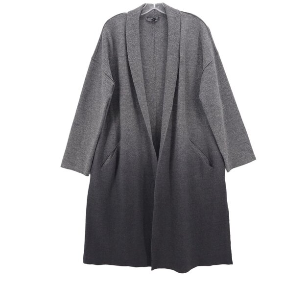 EILEEN FISHER Ombre Gray 100% Wool Coat Open Front Duster S/M - SMALL HOLE! - Picture 1 of 9